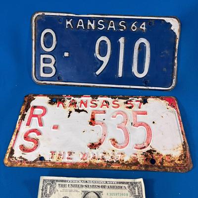 2 VINTAGE KANSAS LICENSE PLATES 