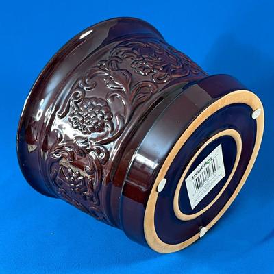 LOVELY BROWN FANCY GLAZED PLANTER POT WITH BUILT-IN DRIP TRAY