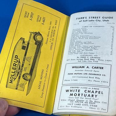 VINTAGE 1954 FARRâ€™S SALT LAKE STREET GUIDE with FOLD-UP MAP IN BACK