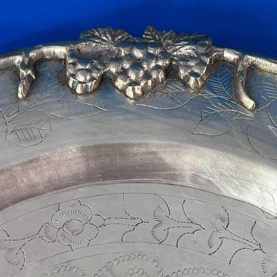 LARGE ANTIQUE CHINESE BRASS PLATTER INCISED w/ 3-D ACCENTS 