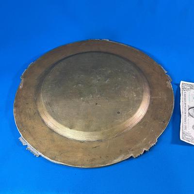 LARGE ANTIQUE CHINESE BRASS PLATTER INCISED w/ 3-D ACCENTS 