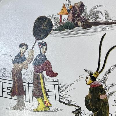 VINTAGE CHINESE Tâ€™ANG DYNASTY REPRODUCTION SCENE TIN TRAY