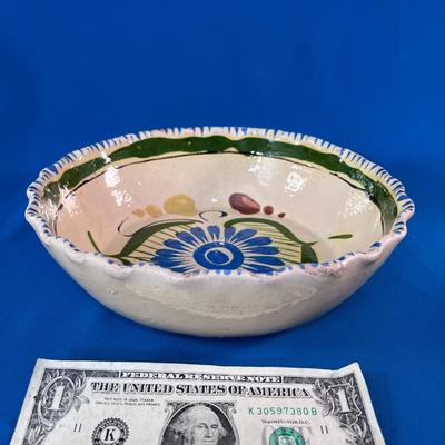 VINTAGE TALAVERA-STYLE POTTERY BOWL HAND PAINTED MEXICO