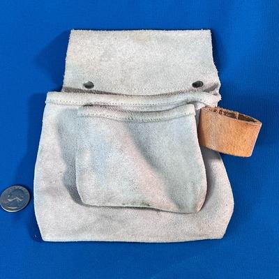 SUEDE AND LEATHER HAMMER AND NAIL BAG WITH BELT LOOP