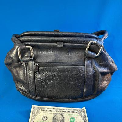 EMBOSSED GREY/BLACK LEATHER PURSE HANDBAG 