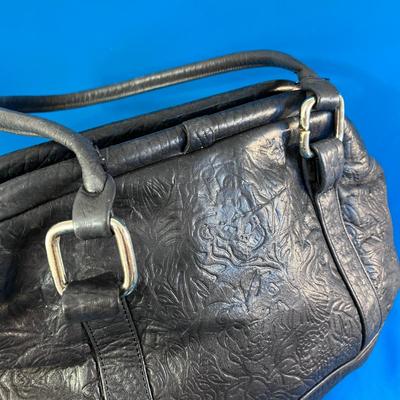 EMBOSSED GREY/BLACK LEATHER PURSE HANDBAG 