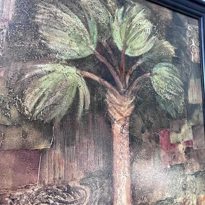 LARGE STYLIZED PALM TREE ORIGINAL PAINTING FRAMED