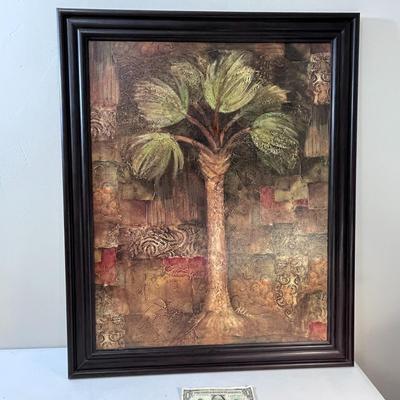 LARGE STYLIZED PALM TREE ORIGINAL PAINTING FRAMED