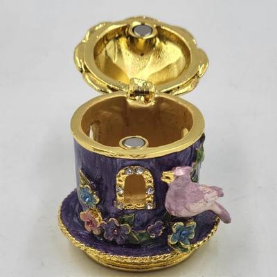 Purple Birdhouse Enamel Trinket Box