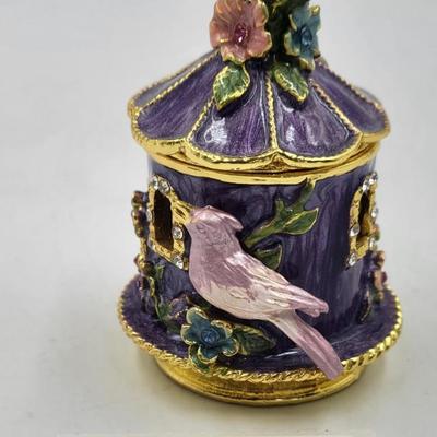 Purple Birdhouse Enamel Trinket Box