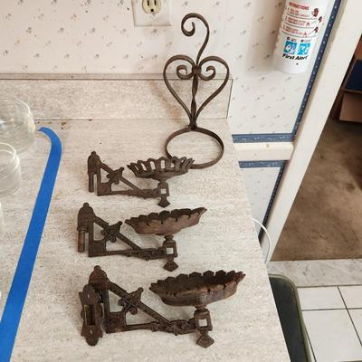 Antique Vintage Cast Iron Oil Lamp holders Wall Sconce