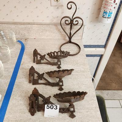 Antique Vintage Cast Iron Oil Lamp holders Wall Sconce