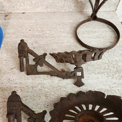 Antique Vintage Cast Iron Oil Lamp holders Wall Sconce