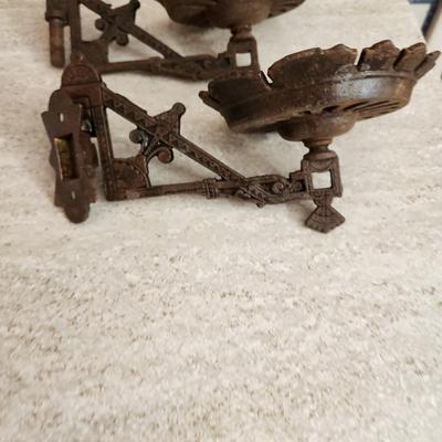 Antique Vintage Cast Iron Oil Lamp holders Wall Sconce