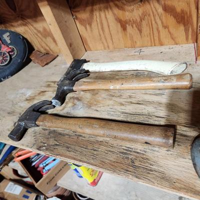 8 Pcs. Tool Lot Hammers, Axe, Pipe Wrenches