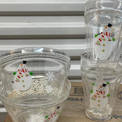 Set of Two Bowls and Two Cups - Snowman - Plastic