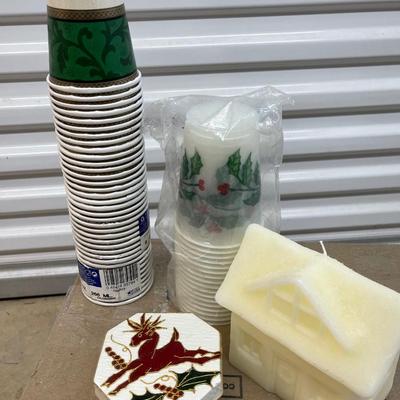 Misc. Paper Lot and Christmas House Candle