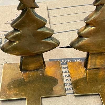 Three Vintage Brass Cracker Barrel Christmas Tree Stocking Holders