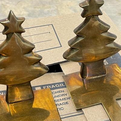 Three Vintage Brass Cracker Barrel Christmas Tree Stocking Holders
