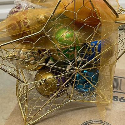 Two NEW Star Baskets with Handles Filled with Ornaments
