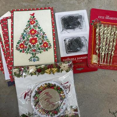 Misc. Christmas Lot - Cards - Ornaments - Ribbon - Hangers