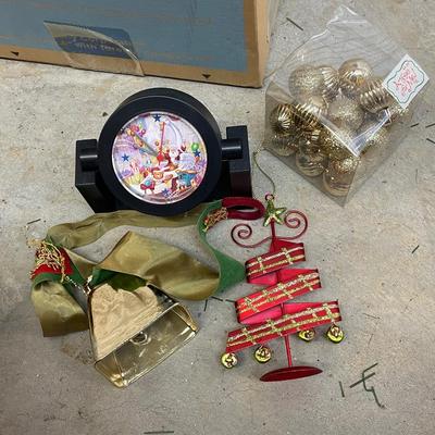 Misc. Christmas Lot - Clock - Ornaments - Brass Bell