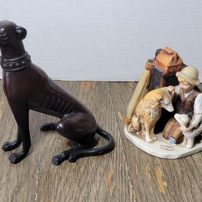 Whippet sitting Dog + Norman Rockwell Friends in Need