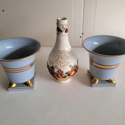 2 blue Vases 1 Floral Vase