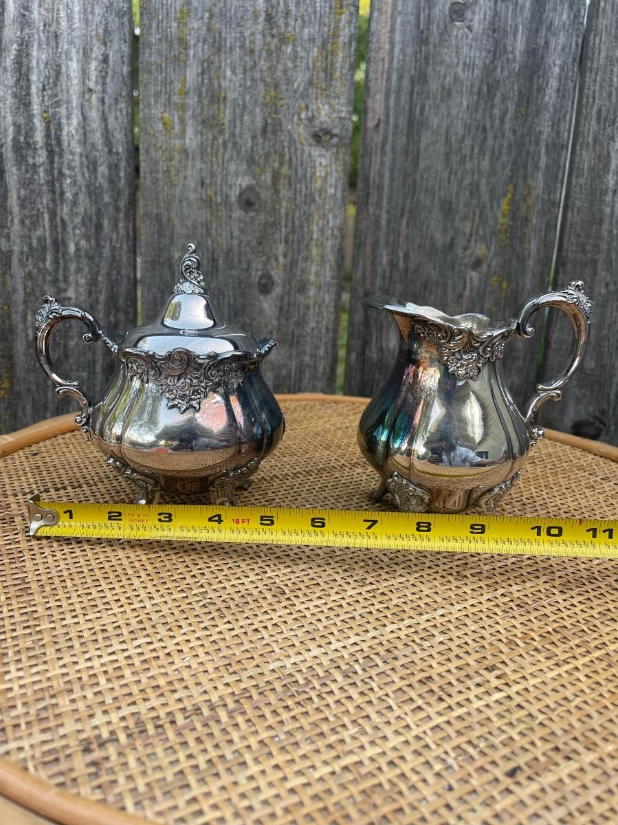 Vintage Wallace Baroque Silverplate deals Set with Cream Pitcher and Sugar Bowl