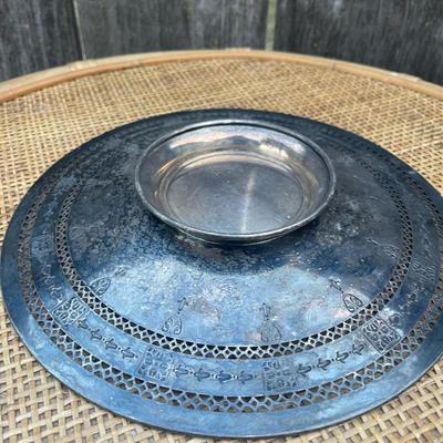 Vintage 4 piece platter and plate lot may be sterling untested