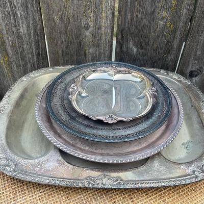 Vintage 4 piece platter and plate lot may be sterling untested