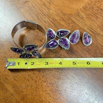 Sterling & Amethyst Earrings, Bracelet & Brooch Set (B1-MG)