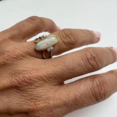 18k Opal Ring & 14k Opal Earrings (B1-MG)