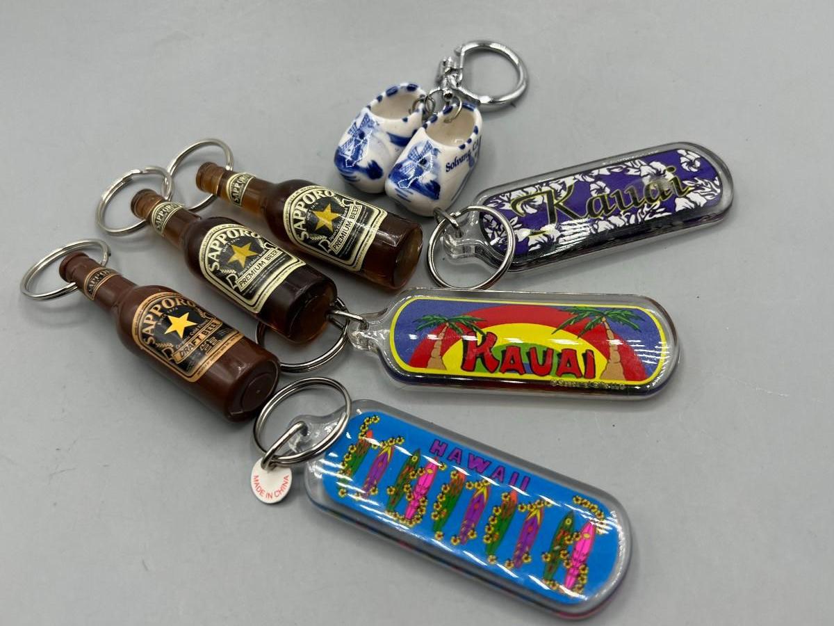 Lot of Novelty Key Chains, Beer Bottle Opener, Solvang Souvenir Clogs
