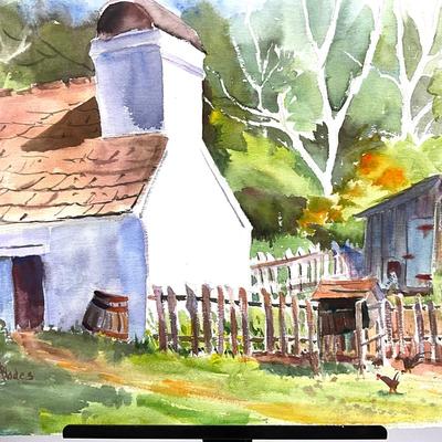 503 Original Watercolor of Barn Scene by Peggy blades