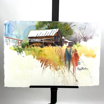 504 Original Watercolor of Walking to Barn Scene by Peggy Blades