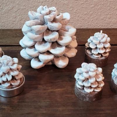 Sparkling White Wax Pinecone Candles
