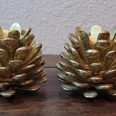 Vintage Heavy Brass Pinecone Candleholders