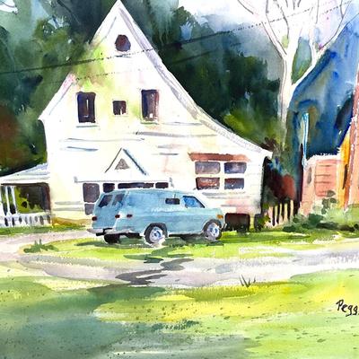 506 Original Watercolor of Neighborhood Scene By Peggy Blades