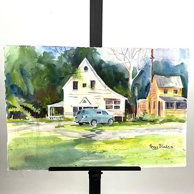 506 Original Watercolor of Neighborhood Scene By Peggy Blades