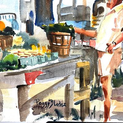 509 Original Watercolor of Farmers Market by Peggy Blades