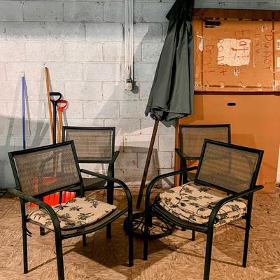 4 Metal Patio Chairs, Umbrella with Stand