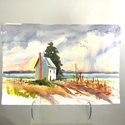 512 Original Watercolor of House by Waterside by Peggy Blades