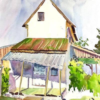514 Original Watercolor of Front Porch by Peggy Blades