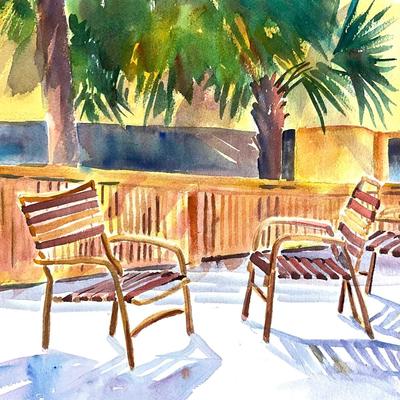 516 original Watercolor of Patio Chairs by Peggy Blades