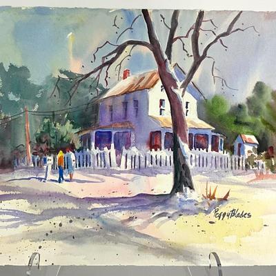 524 Original Watercolor of Winter House Scene by Peggy Blades