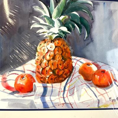 526 Original Watercolor Pineapple Still Life by Peggy Blades