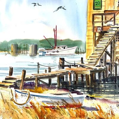 530 Original Watercolor of Fishing Pier by Peggy Blades