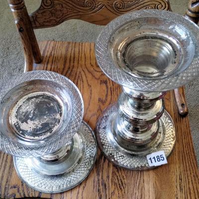 Embossed Silver Mercury Glass Candleholders