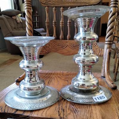 Embossed Silver Mercury Glass Candleholders